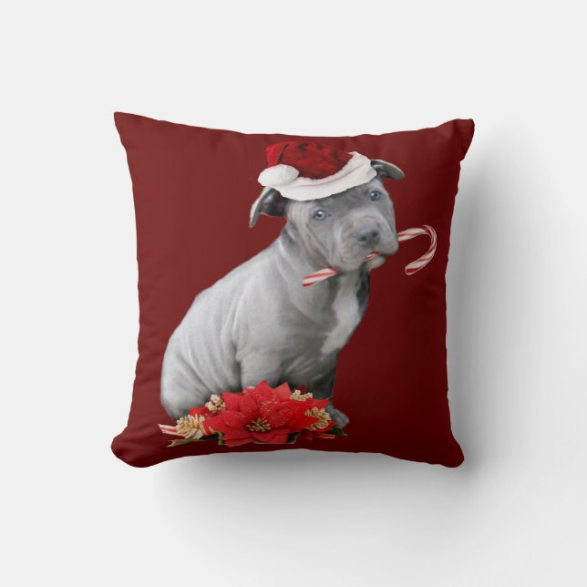 Weihnachtenpitbull Welpe Kissen (Vorderseite)