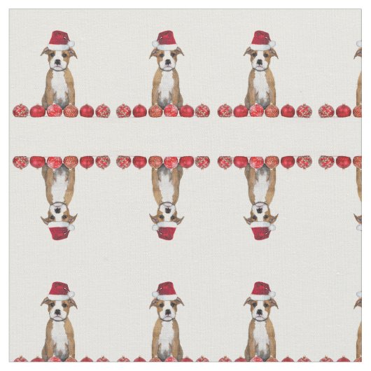 Weihnachtenpitbull Welpen-Muster Gewebe Stoff (Nahaufnahme)