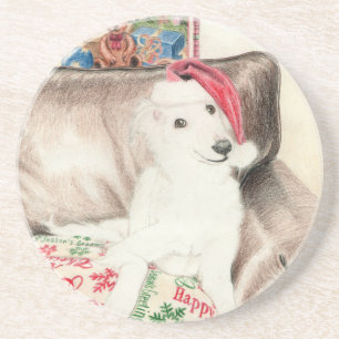 Weihnachtenseidene Windhound Welpen-Untersetzer Untersetzer