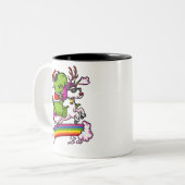 WeihnachtenT-Rex Dinosaurier-Sankt-ReitEinhorn Zweifarbige Tasse (Vorderseite Links)
