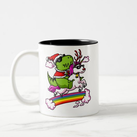 WeihnachtenT-Rex Dinosaurier-Sankt-ReitEinhorn Zweifarbige Tasse (Links)