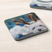 Weihnachtenwesthochland-Terriers blauer Westie Getränkeuntersetzer (Linke Seite)