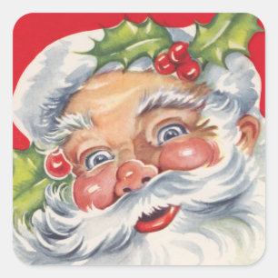 Weihnachtlich, fröhlicher Weihnachtsmann mit Hut Quadratischer Aufkleber