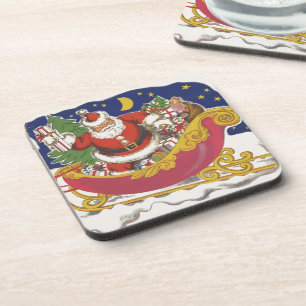 Weihnachtlich vintage, fröhlicher Weihnachtsmann m Getränkeuntersetzer