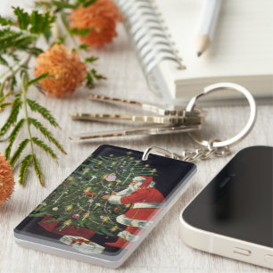 Weihnachtlich vintage, Weihnachtsmann mit Geschenk Schlüsselanhänger