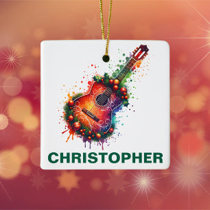 Weihnachtliche Akustikgitarre Keramikornament