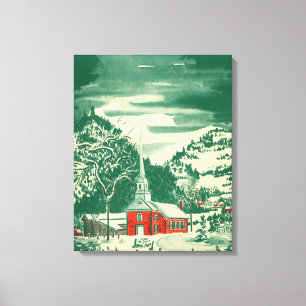 Weihnachtliche alte Kirche, Schneelandschaft im Wi Leinwanddruck