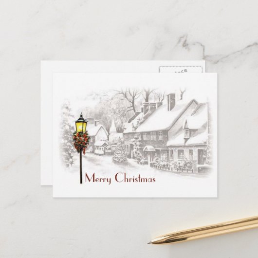 Weihnachtliche Altstadt auf einer Postkarte (Vorderseite/Rückseite Beispiel)