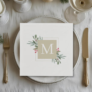 Weihnachtliche Botanicals Familieninitiale Feierpa Serviette