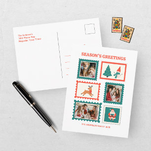 Weihnachtliche Briefmarken-Foto-Collage 3 Weihnach Feiertagspostkarte