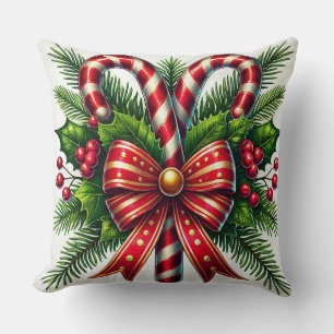 Weihnachtliche Candy Canes mit Stechpalme Kissen
