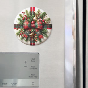 Weihnachtliche Christtanne und rotes Tartanband Magnet