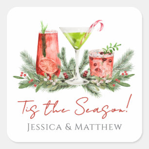 Weihnachtliche Cocktails für Paare Weihnachten Quadratischer Aufkleber