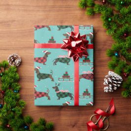 Weihnachtliche Dackeln mit Sweater & Weihnachtsman Geschenkpapier