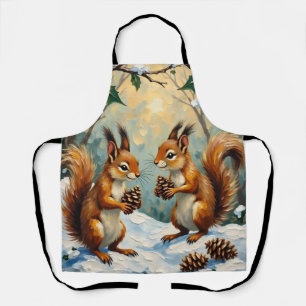 Weihnachtliche Eichhörnchen beim Sammeln von Pinie Schürze