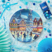 Weihnachtliche Eislaufszene Pappteller (Party)