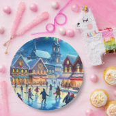 Weihnachtliche Eislaufszene Pappteller (Party)