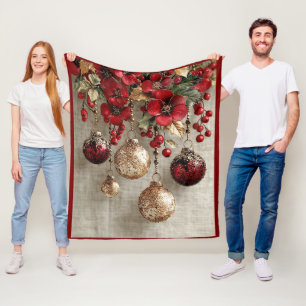 Weihnachtliche elegante Ornamente Rot Gold Rote Bl Fleecedecke
