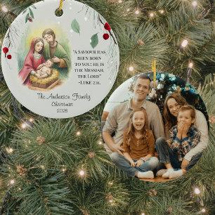 Weihnachtliche Familien-Geburtszene mit individuel Keramik Ornament
