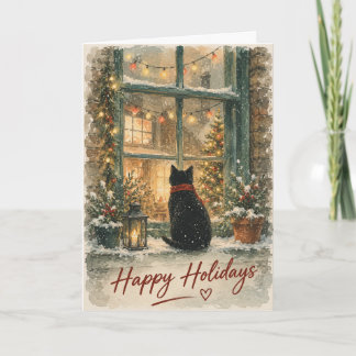 Weihnachtliche Fenster & süße Katze Grüße  Karte