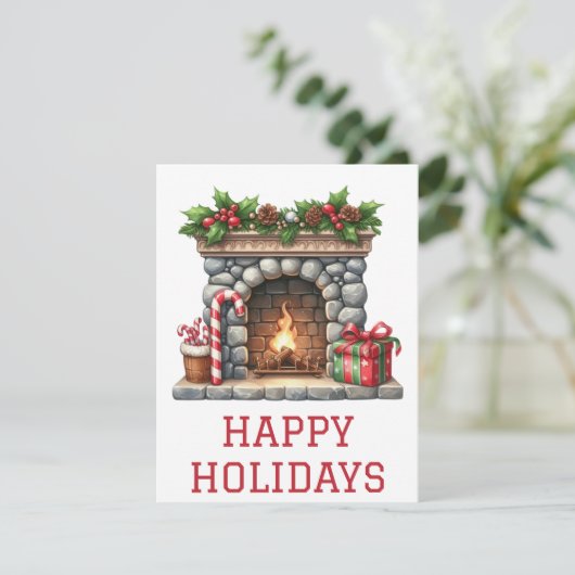 Weihnachtliche Feuerplatzkarte Feiertagskarte (Stehend Vorderseite)