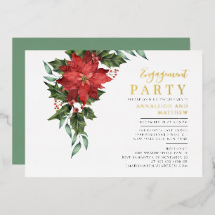Weihnachtliche Florale Verlobungsparty in Gold Folieneinladung