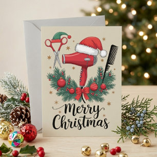 Weihnachtliche Friseur Werkzeuge Gestaltung Feiertagspostkarte