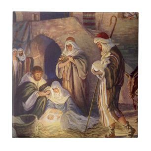Weihnachtliche Geburt Christi, 3 Hirten und Jesus Fliese
