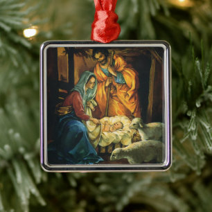 Weihnachtliche Geburt Christi, Jesuskind in der Kr Silbernes Ornament