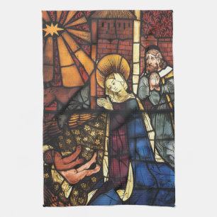 Weihnachtliche Geburtsszene in Buntglas Handtuch