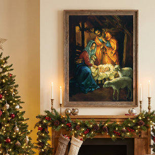 Weihnachtliche Geburtsszene, Jesuskind in der Krip Poster