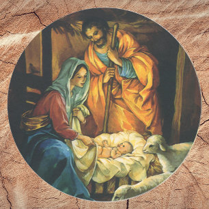 Weihnachtliche Geburtsszene, Jesuskind in der Krip Runder Aufkleber