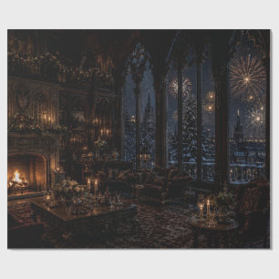 Weihnachtliche gotische Bibliotheks-Kamin-Wrap-Pap Geschenkpapier