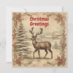 Weihnachtliche Grüße Hirsch im Vintage-Stil Feiertagskarte