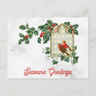 Weihnachtliche Grüße mit Stechpalme und Vogel im V Postkarte