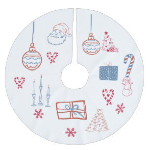 Weihnachtliche Handzeichnungen mit skurrilen Motiv Polyester Weihnachtsbaumdecke