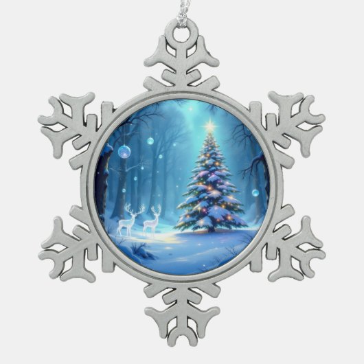 „Weihnachtliche Harmonie“ Schneeflocken Zinn-Ornament (Vorderseite)