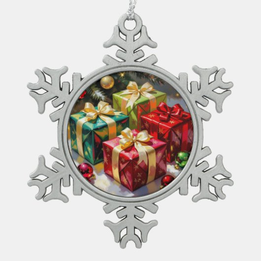 „Weihnachtliche Harmonie“ Schneeflocken Zinn-Ornament (Vorderseite)