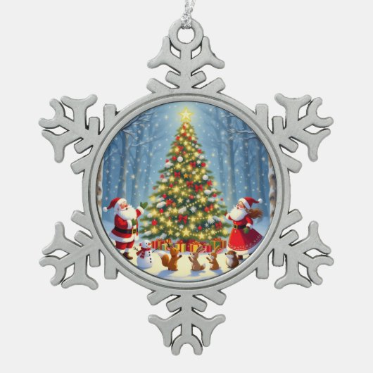 „Weihnachtliche Harmonie“ Schneeflocken Zinn-Ornament (Vorderseite)