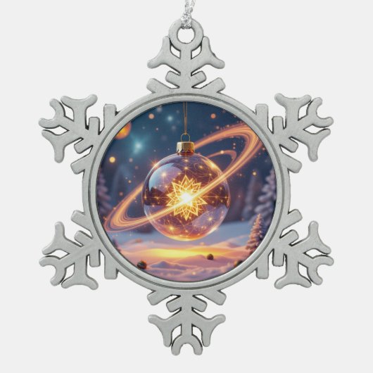 „Weihnachtliche Harmonie“ Schneeflocken Zinn-Ornament (Vorderseite)