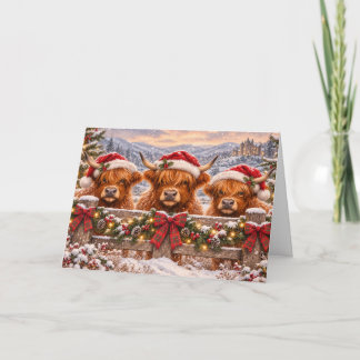 Weihnachtliche Highland-Rinder – Festliche Aquarel Karte