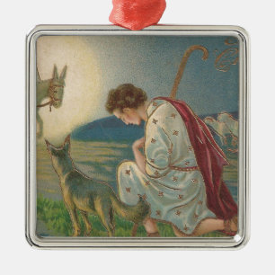 Weihnachtliche Hirten knien zum Gebet nieder Silbernes Ornament