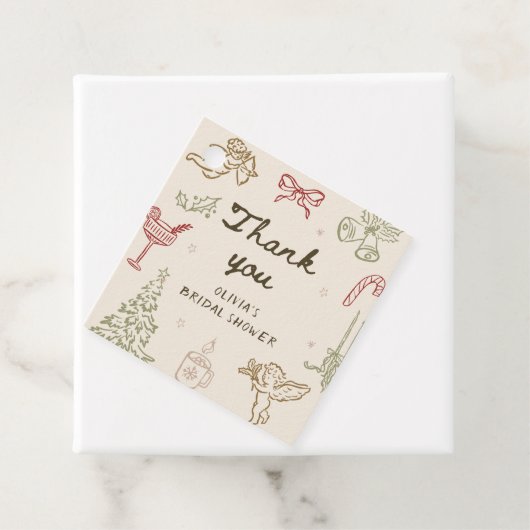 Weihnachtliche Hochzeitsdusche Handgezeichnet Geschenkanhänger (Beispiel)