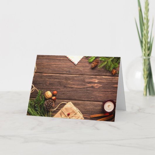 Weihnachtliche Holzkulisse Karte (Vorderseite)