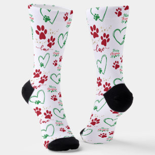 Weihnachtliche HUNDE-PFOTENABDRÜCKE und LIEBESHERZ Socken