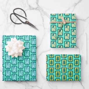 Weihnachtliche Icons in Grid-Anordnung - süß und f Geschenkpapier Set