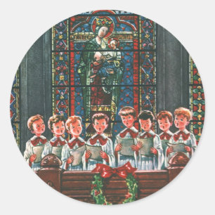 Weihnachtliche Kinder singen im Kirchenchor Runder Aufkleber