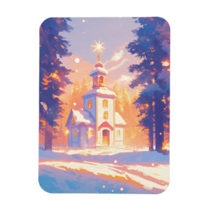 Weihnachtliche Kirchenszene im Schnee Magnet