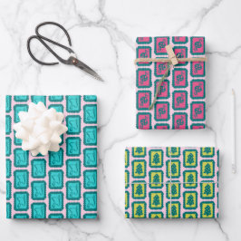 Weihnachtliche lustige Icon-Raster Fröhliche helle Geschenkpapier Set