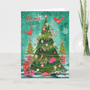 Weihnachtliche Mädchen-Weihnachtsbaum Grußkarten Feiertagskarte